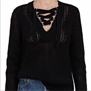 Derek Lam 10 Crosby Lace Up Sweater Top Shirt Corset Front Crochet Black…
